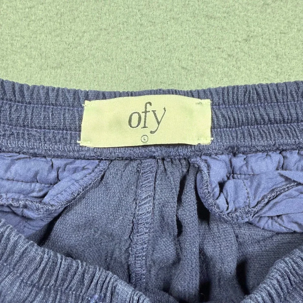 OFY Mens Navy Blue Tencel Cotton Drawstring Elastic Waist Casual Pants Large